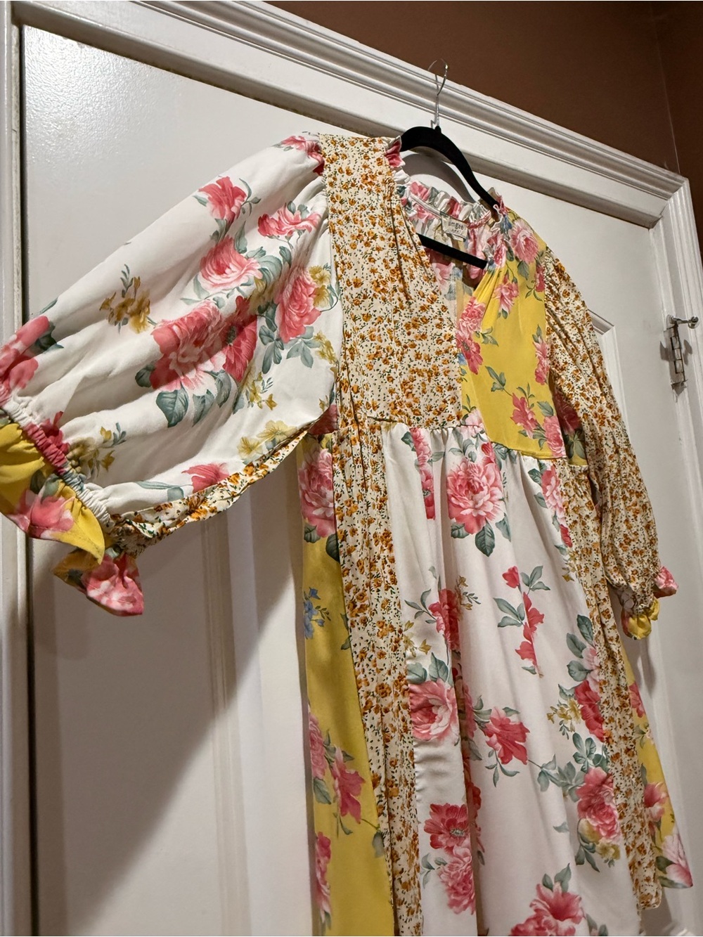 Umgee Yellow, White & Pink Floral Patchwork Midi Dress - Picture 4 of 7